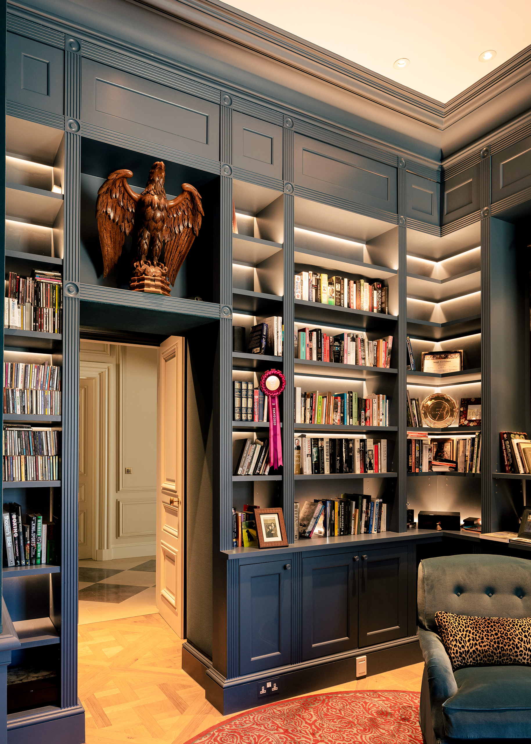 Painted bookcase storage shelving for a private house in Wiltshire.