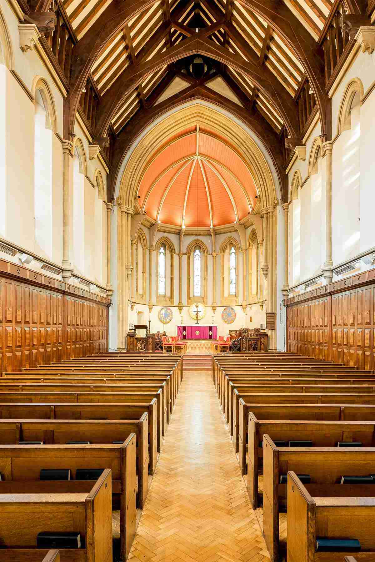 Oxfordshire School Chapel featuring custom built pews seating.