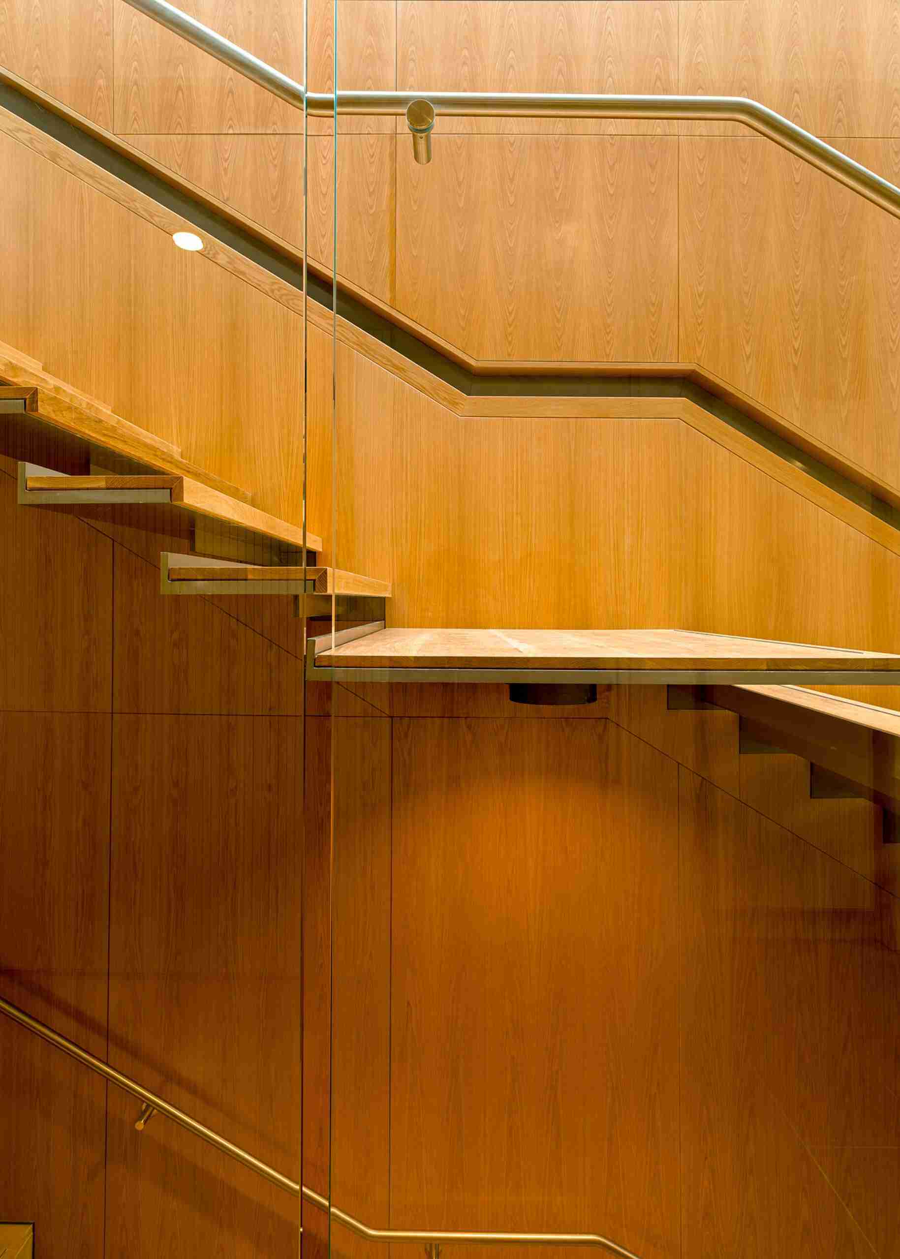 Modern staircase panelling with recess handrails for a college.
