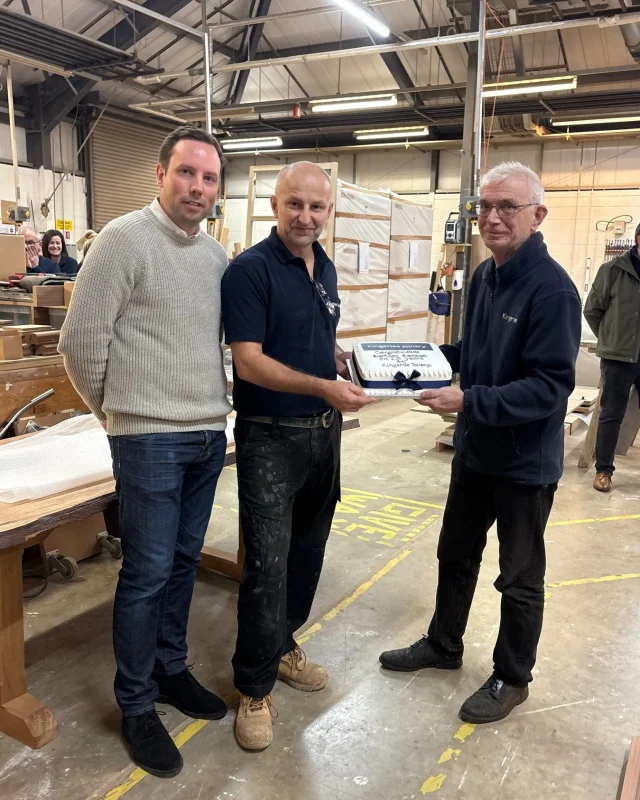 We joined Bartosz recently to celebrate 20 Years of service at Kingerlee Joinery. 🎉  “20 years’ service is fantastic achievement, with the projects Bartosz has worked on over the years, always very technical and always challenging he’s produced a really fantastic body of work he should be really proud of,  a great asset to the division” – Jonathan Watts, Joinery Director  Congratulations Bartosz, and thank you for being such an important part of our team.